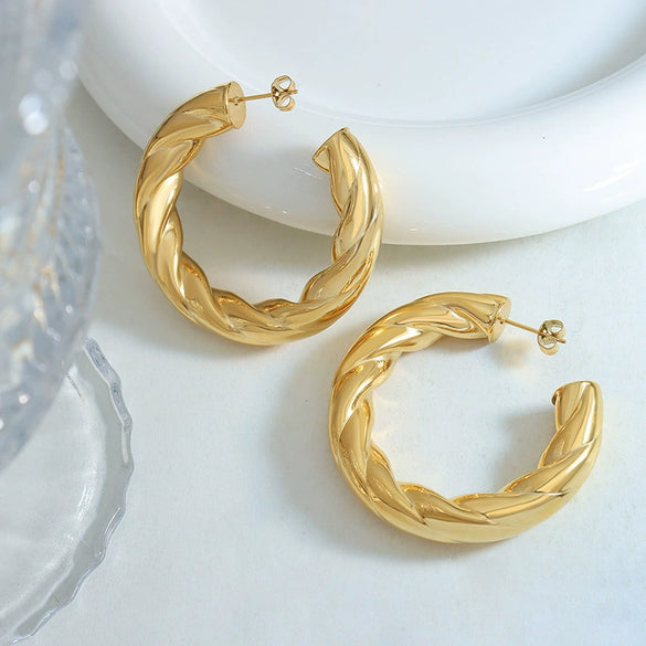 Wholesale Women's Titanium Steel Geometric Twist Exaggerated Earrings With Electroplating