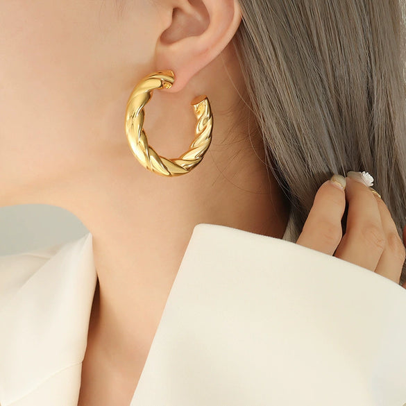Wholesale Women's Titanium Steel Geometric Twist Exaggerated Earrings With Electroplating