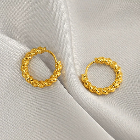 Wholesale Women's Titanium Steel Geometric Twist Hoop Earrings Electroplated