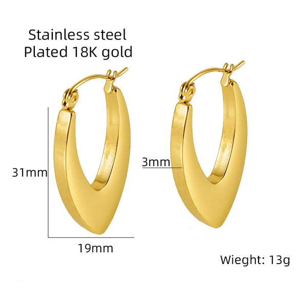 Wholesale Women's 316L Stainless Steel Geometric U Shaped 18K Gold Plated Earrings
