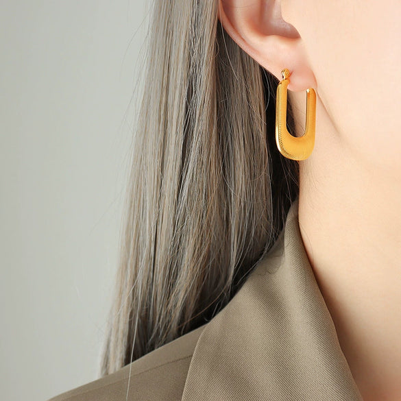 Wholesale Women's Titanium Steel Geometric Ushaped Electroplated Metal Earrings