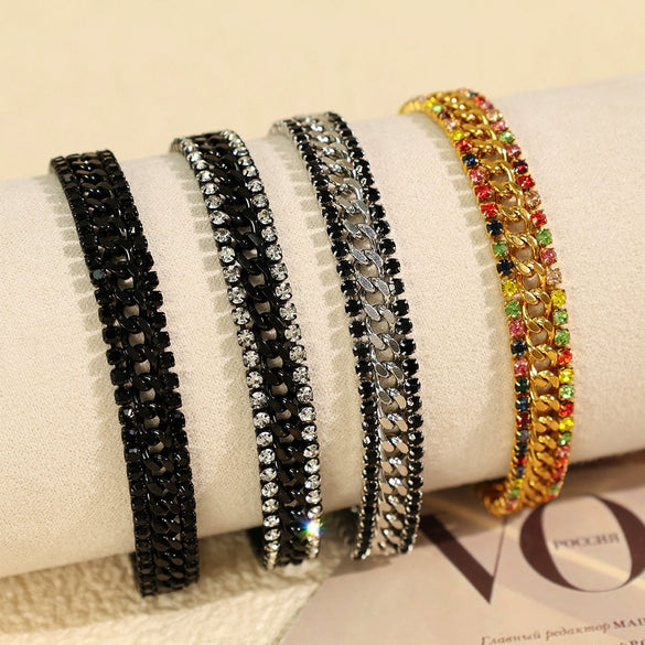Wholesale Women's 316L Stainless Steel Geometric Zircon Bracelet With Electroplating Treatment Light Luxury And Simple Style