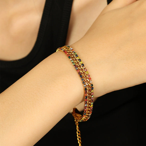 Wholesale Women's 316L Stainless Steel Geometric Zircon Bracelet With Electroplating Treatment Light Luxury And Simple Style