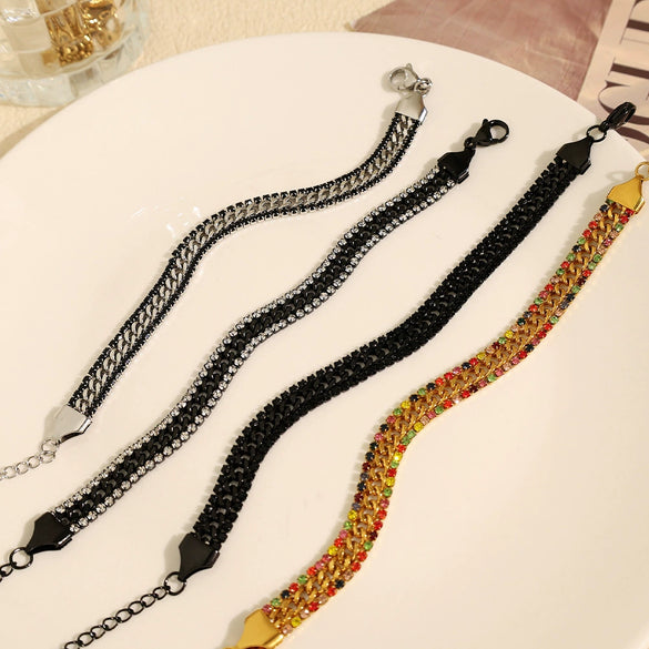 Wholesale Women's 316L Stainless Steel Geometric Zircon Bracelet With Electroplating Treatment Light Luxury And Simple Style