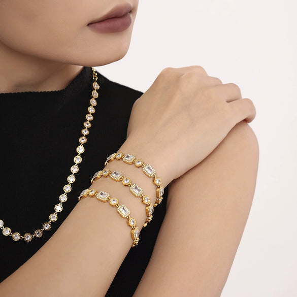 Wholesale Women's Titanium Steel Geometric Zircon Handmade Electroplated Light Luxury Bracelet