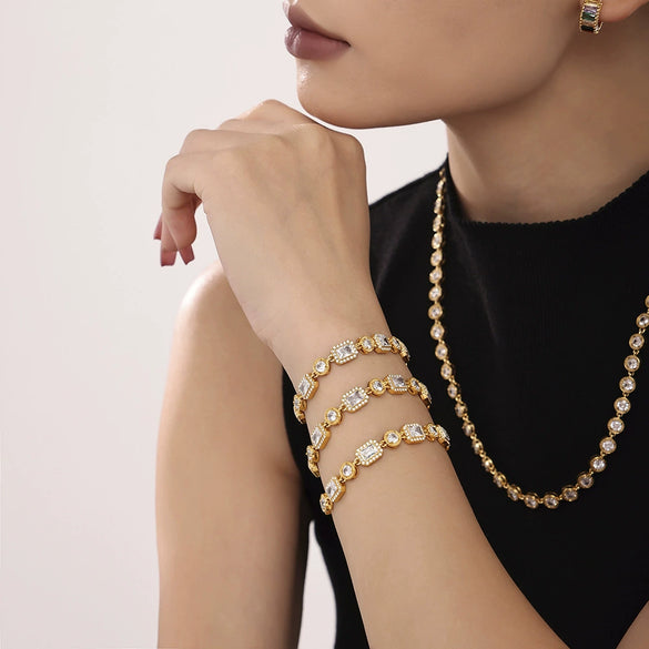 Wholesale Women's Titanium Steel Geometric Zircon Handmade Electroplated Light Luxury Bracelet