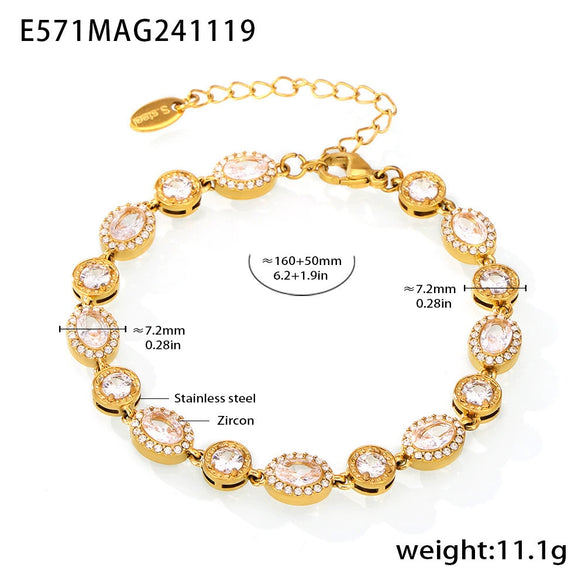 Wholesale Women's 316L Stainless Steel Geometric Zircon Inlay Electroplated Handmade Bracelet Jewelry
