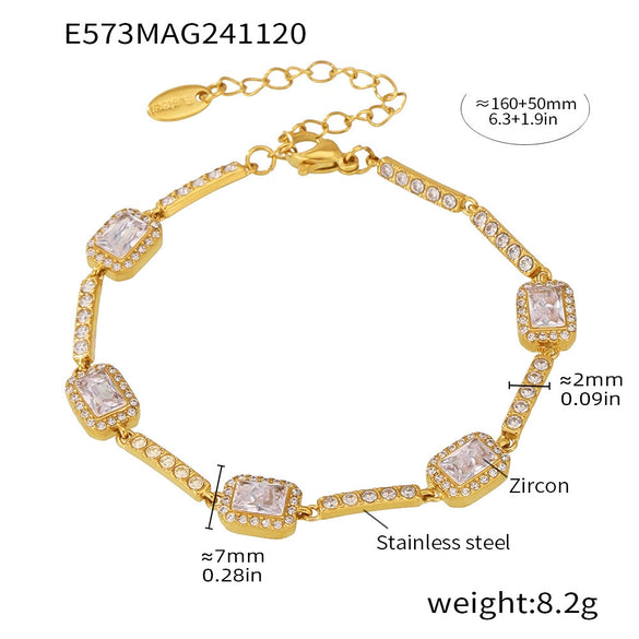 Wholesale Women's 316L Stainless Steel Geometric Zircon Inlay Electroplated Handmade Bracelet Jewelry