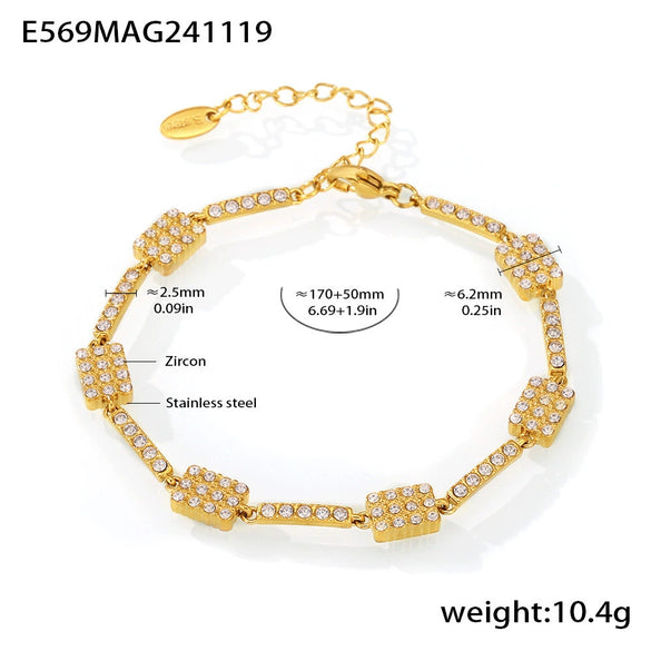 Wholesale Women's 316L Stainless Steel Geometric Zircon Inlay Electroplated Handmade Bracelet Jewelry