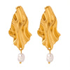 Wholesale Women's 316L Stainless Steel Gold Plated Freshwater Pearl Pendant Earrings Jewelry With Geometric Pattern And Electroplating Process Fashion Light Luxury Style Irregular Shape