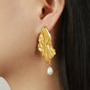 Wholesale Women's 316L Stainless Steel Gold Plated Freshwater Pearl Pendant Earrings Jewelry With Geometric Pattern And Electroplating Process Fashion Light Luxury Style Irregular Shape
