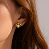 Wholesale Women's Titanium Steel Gold Plated Geometric Peach Heart Earrings