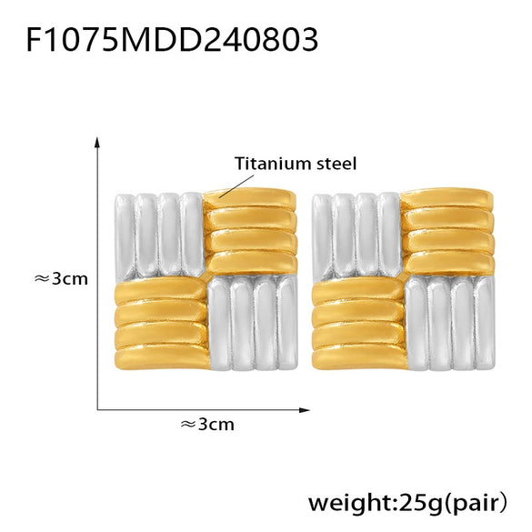 Wholesale Women's 316L Stainless Steel Gold Plated Geometric Square Striped Retro Creative Personality Earrings Jewelry