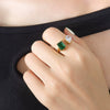 Wholesale Women's 316L Stainless Steel Gold Plated Open Ring With Inlaid Zircon And Geometric Design Fashion Style Electroplating Treatment