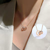 Wholesale Women's Titanium Steel Gold Plated Roman Numerals Doublering Pendant Ochain Necklace