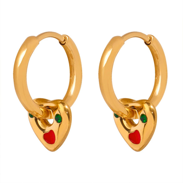 Wholesale Women's 316L Stainless Steel Goldplated Enamel Glaze Inlaid Zircon Heartshaped Earrings Jewelry Light Luxury Fashion With Dripping Oil Design