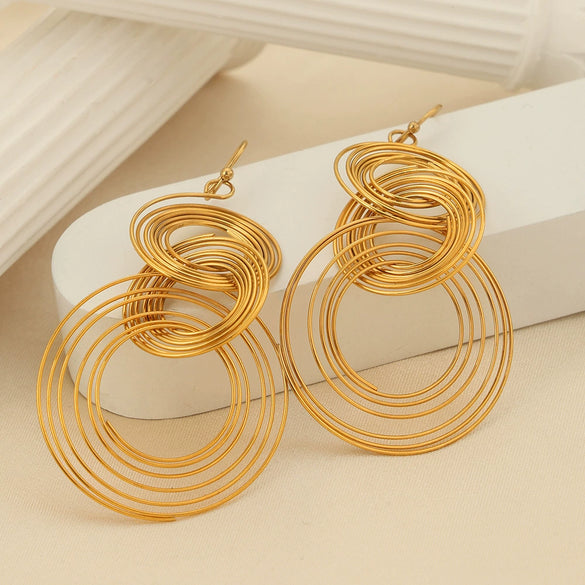 Wholesale Women's 316L Stainless Steel Goldplated Geometric Circle Multilevel Niche Design Earrings Jewelry