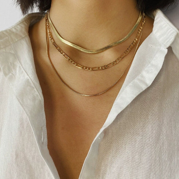 Wholesale Women's Titanium Steel Goldplated Geometric Figaro Clavicle Chain