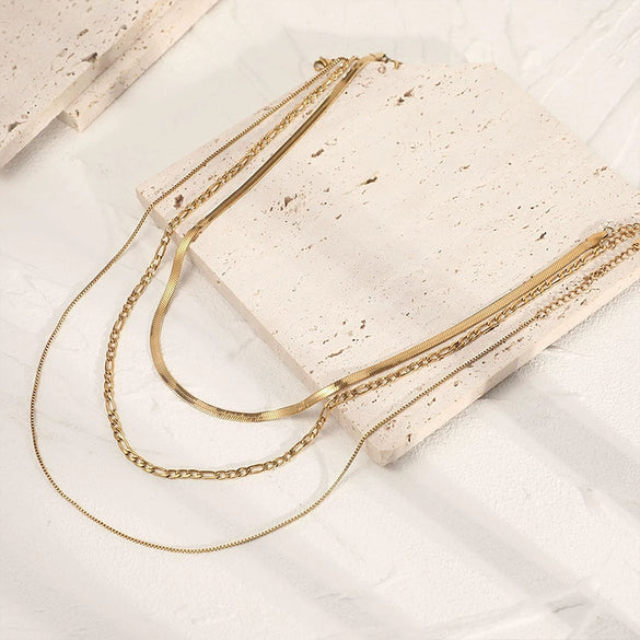 Wholesale Women's Titanium Steel Goldplated Geometric Figaro Clavicle Chain