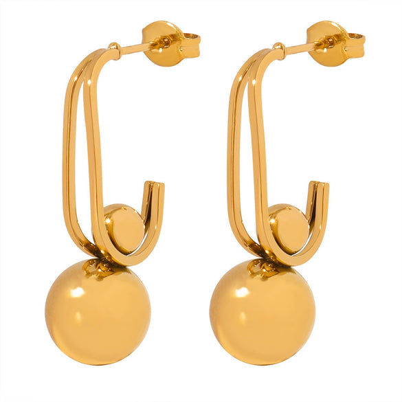 Wholesale Women's 316L Stainless Steel Goldplated Geometric Round Bead Pendant Irregular Simple Earrings Jewelry