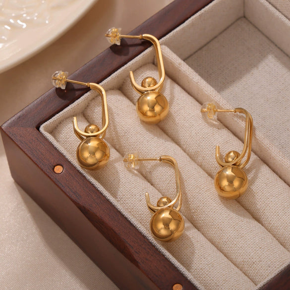 Wholesale Women's 316L Stainless Steel Goldplated Geometric Round Bead Pendant Irregular Simple Earrings Jewelry