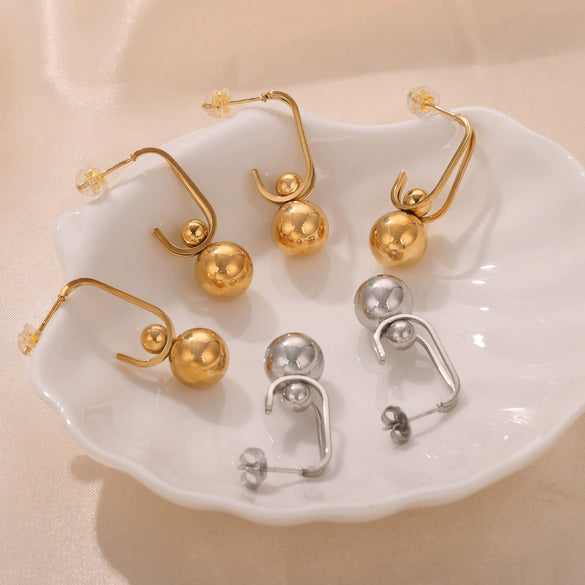 Wholesale Women's 316L Stainless Steel Goldplated Geometric Round Bead Pendant Irregular Simple Earrings Jewelry
