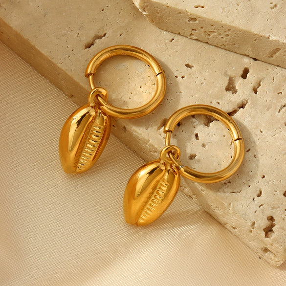 Wholesale Women's 316L Stainless Steel Goldplated Geometric Shell Irregular Earrings Jewelry