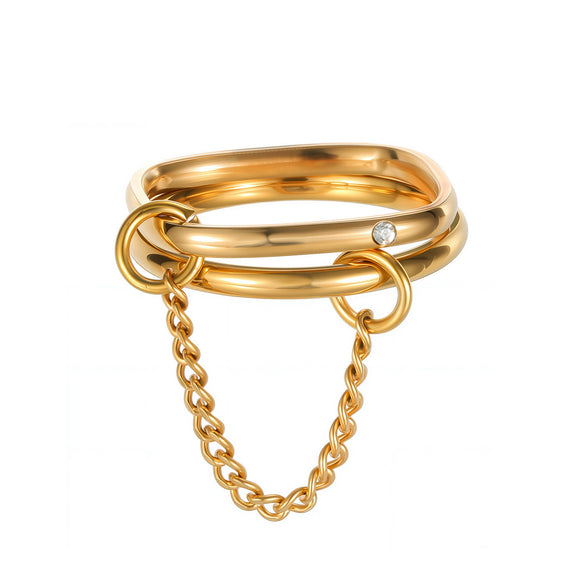 Wholesale Women's Titanium Steel Goldplated Geometric Square Stacked Chain Ring