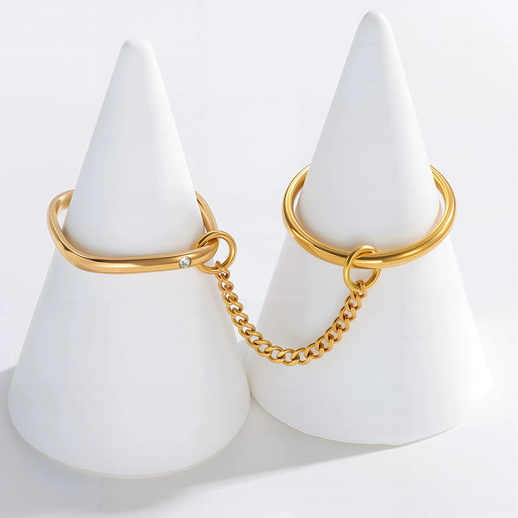 Wholesale Women's Titanium Steel Goldplated Geometric Square Stacked Chain Ring
