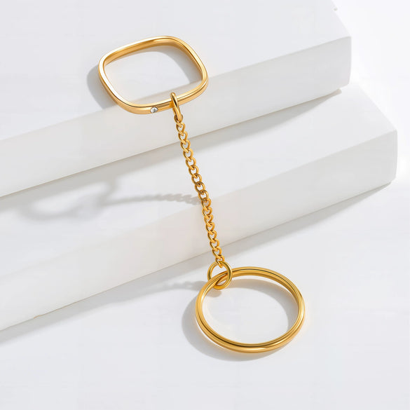 Wholesale Women's Titanium Steel Goldplated Geometric Square Stacked Chain Ring