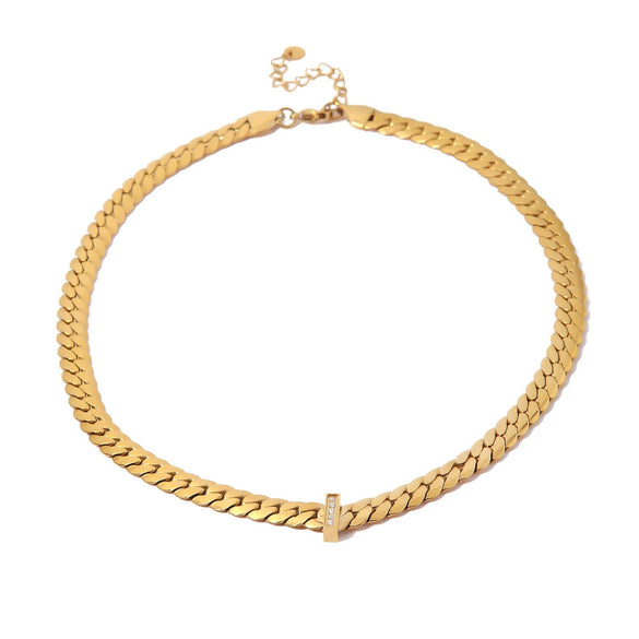 Wholesale Women's Titanium Steel Goldplated Inlaid Zircon Flower Pattern Necklace