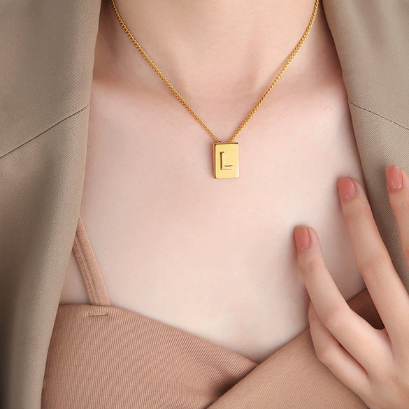 Wholesale Women's 316L Stainless Steel Goldplated Pendant Jewelry With Square Shape And Letters Numbers Text Pattern