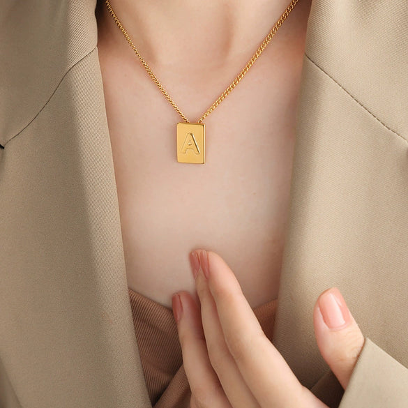 Wholesale Women's 316L Stainless Steel Goldplated Pendant Jewelry With Square Shape And Letters Numbers Text Pattern