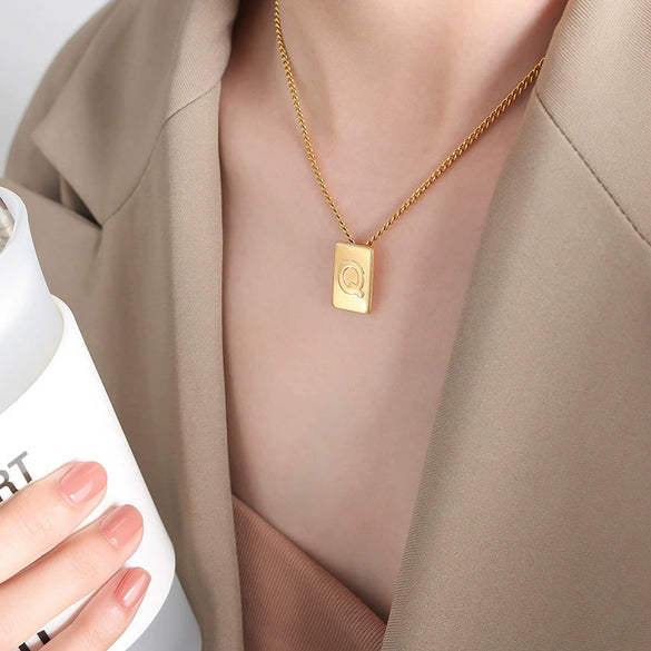 Wholesale Women's 316L Stainless Steel Goldplated Pendant Jewelry With Square Shape And Letters Numbers Text Pattern