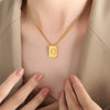 Wholesale Women's 316L Stainless Steel Goldplated Pendant Jewelry With Square Shape And Letters Numbers Text Pattern