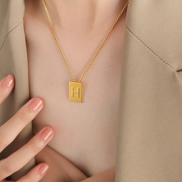 Wholesale Women's 316L Stainless Steel Goldplated Pendant Jewelry With Square Shape And Letters Numbers Text Pattern