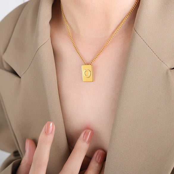 Wholesale Women's 316L Stainless Steel Goldplated Pendant Jewelry With Square Shape And Letters Numbers Text Pattern