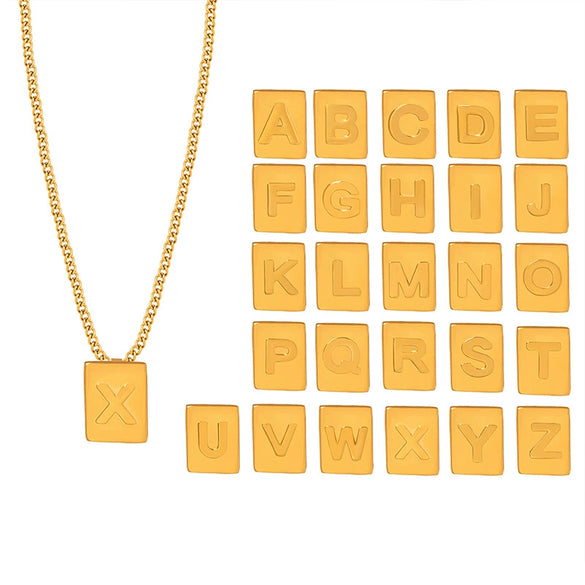 Wholesale Women's 316L Stainless Steel Goldplated Pendant Jewelry With Square Shape And Letters Numbers Text Pattern