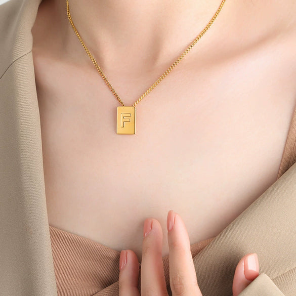 Wholesale Women's 316L Stainless Steel Goldplated Pendant Jewelry With Square Shape And Letters Numbers Text Pattern