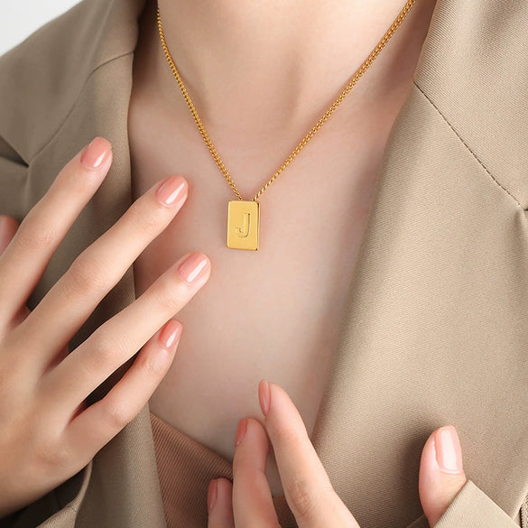 Wholesale Women's 316L Stainless Steel Goldplated Pendant Jewelry With Square Shape And Letters Numbers Text Pattern