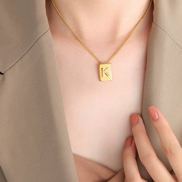 Wholesale Women's 316L Stainless Steel Goldplated Pendant Jewelry With Square Shape And Letters Numbers Text Pattern