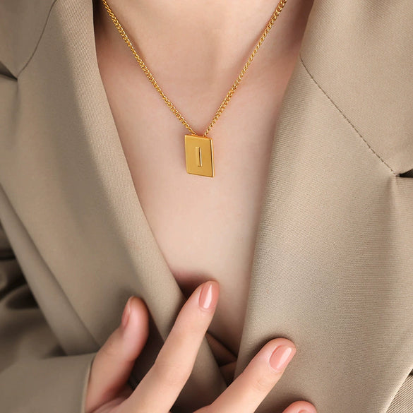 Wholesale Women's 316L Stainless Steel Goldplated Pendant Jewelry With Square Shape And Letters Numbers Text Pattern