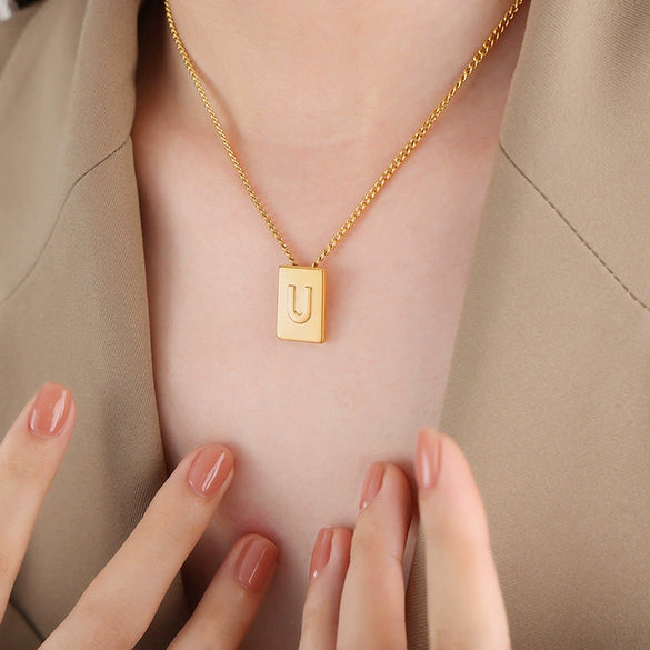 Wholesale Women's 316L Stainless Steel Goldplated Pendant Jewelry With Square Shape And Letters Numbers Text Pattern