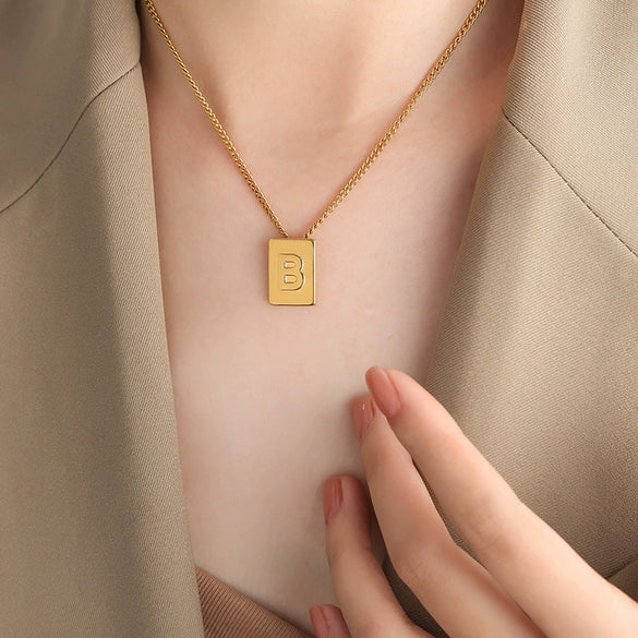 Wholesale Women's 316L Stainless Steel Goldplated Pendant Jewelry With Square Shape And Letters Numbers Text Pattern