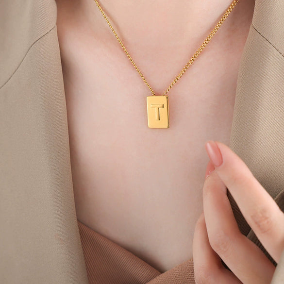Wholesale Women's 316L Stainless Steel Goldplated Pendant Jewelry With Square Shape And Letters Numbers Text Pattern