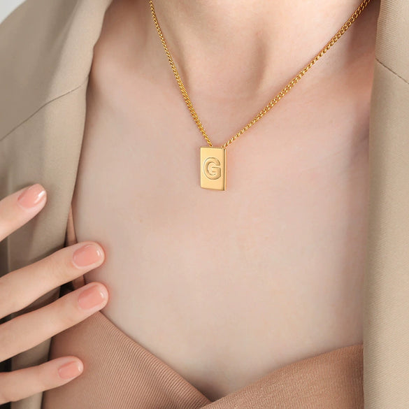 Wholesale Women's 316L Stainless Steel Goldplated Pendant Jewelry With Square Shape And Letters Numbers Text Pattern
