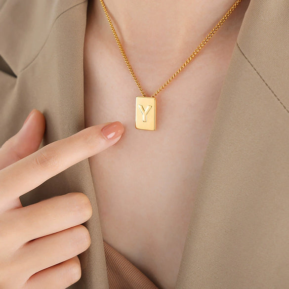 Wholesale Women's 316L Stainless Steel Goldplated Pendant Jewelry With Square Shape And Letters Numbers Text Pattern