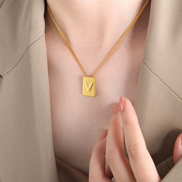 Wholesale Women's 316L Stainless Steel Goldplated Pendant Jewelry With Square Shape And Letters Numbers Text Pattern