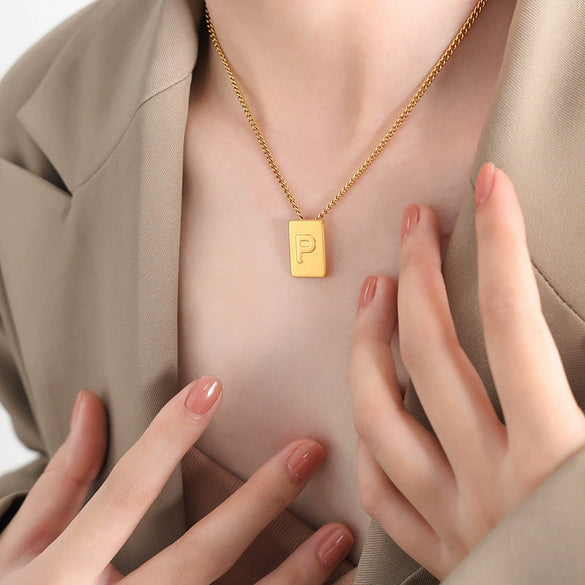 Wholesale Women's 316L Stainless Steel Goldplated Pendant Jewelry With Square Shape And Letters Numbers Text Pattern
