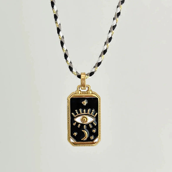 Wholesale Women's Titanium Steel Goldplated Retro Geometric Devil's Eye Necklace With Rope Chain
